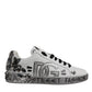 Dolce & Gabbana White Silver Crystal Logo Portofino Sneakers Shoes