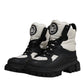Dolce & Gabbana Black White Padded Mid Calf Lace Up Boots Shoes