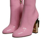 Dolce & Gabbana Pink Patent Leather Heel Mid Calf Boots Shoes