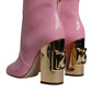 Dolce & Gabbana Pink Patent Leather Heel Mid Calf Boots Shoes