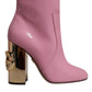 Dolce & Gabbana Pink Patent Leather Heel Mid Calf Boots Shoes