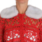 Dolce & Gabbana Red Cardigan Crochet Knit Raffia Sweater