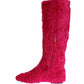Dolce & Gabbana Pink Lamb Fur Leather Flat Boots Shoes