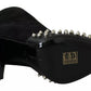 Philipp Plein Black Suede Studded Heels Ankle Boots Shoes