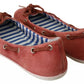 Pantofola D'Oro Scarlet Red Blue Stripe Flat Slip-On Shoes