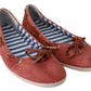 Pantofola D'Oro Scarlet Red Blue Stripe Flat Slip-On Shoes