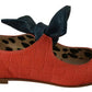 EBARRITO Orange Leather Bow Slip-on Loafers Ballet Flat Shoes