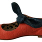 EBARRITO Orange Leather Bow Slip-on Loafers Ballet Flat Shoes