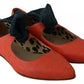 EBARRITO Orange Leather Bow Slip-on Loafers Ballet Flat Shoes