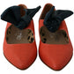 EBARRITO Orange Leather Bow Slip-on Loafers Ballet Flat Shoes