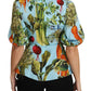 Dolce & Gabbana Multicolor Vegetable Print Silk Top Peplum Wrap Blouse