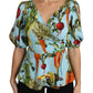 Dolce & Gabbana Multicolor Vegetable Print Silk Top Peplum Wrap Blouse