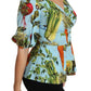 Dolce & Gabbana Multicolor Vegetable Print Silk Top Peplum Wrap Blouse