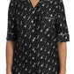 Dolce & Gabbana Black GuitarTrumpet Print Silk Shirt Top