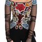 Dolce & Gabbana Black Floral Ricamo Top T-shirt Blouse