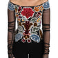 Dolce & Gabbana Black Floral Ricamo Top T-shirt Blouse