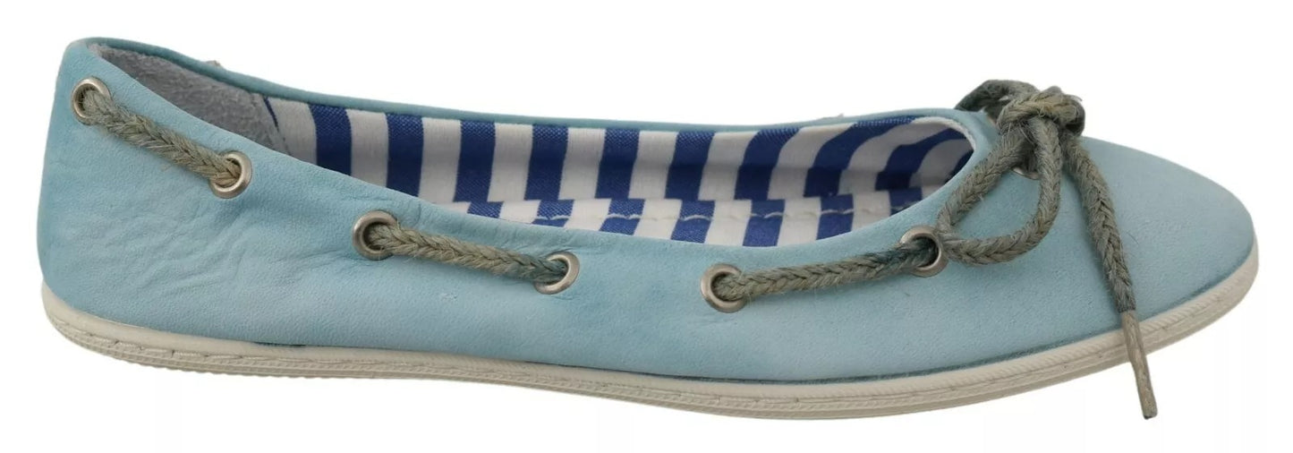 Pantofola D'Oro Sky Blue Suede Lace Bow Loafers Ballet Flat Shoes