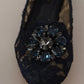 Dolce & Gabbana Blue Crystal Loafer Lace Ballet Flats Shoes