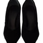 Jil Sander Black Leather Suede Block Heels Pumps Shoes