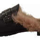 Peserico Black Leather Fur Perforated Slip On Flats Shoes