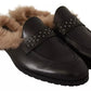 Peserico Black Leather Fur Perforated Slip On Flats Shoes