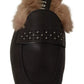 Peserico Black Leather Fur Perforated Slip On Flats Shoes