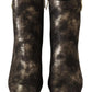 MY TWIN Black Leather Block Heels Ankle Boots Zipper Shoes