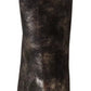 MY TWIN Black Leather Block Heels Ankle Boots Zipper Shoes