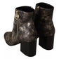 MY TWIN Black Leather Block Heels Ankle Boots Zipper Shoes