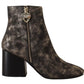 MY TWIN Black Leather Block Heels Ankle Boots Zipper Shoes