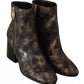 MY TWIN Black Leather Block Heels Ankle Boots Zipper Shoes