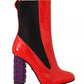 GCDS Red Leather Black Fabric Logo Heel Ankle Boots Shoes
