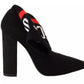 GCDS Black Suede Logo Socks Block Heel Ankle Boots Shoes