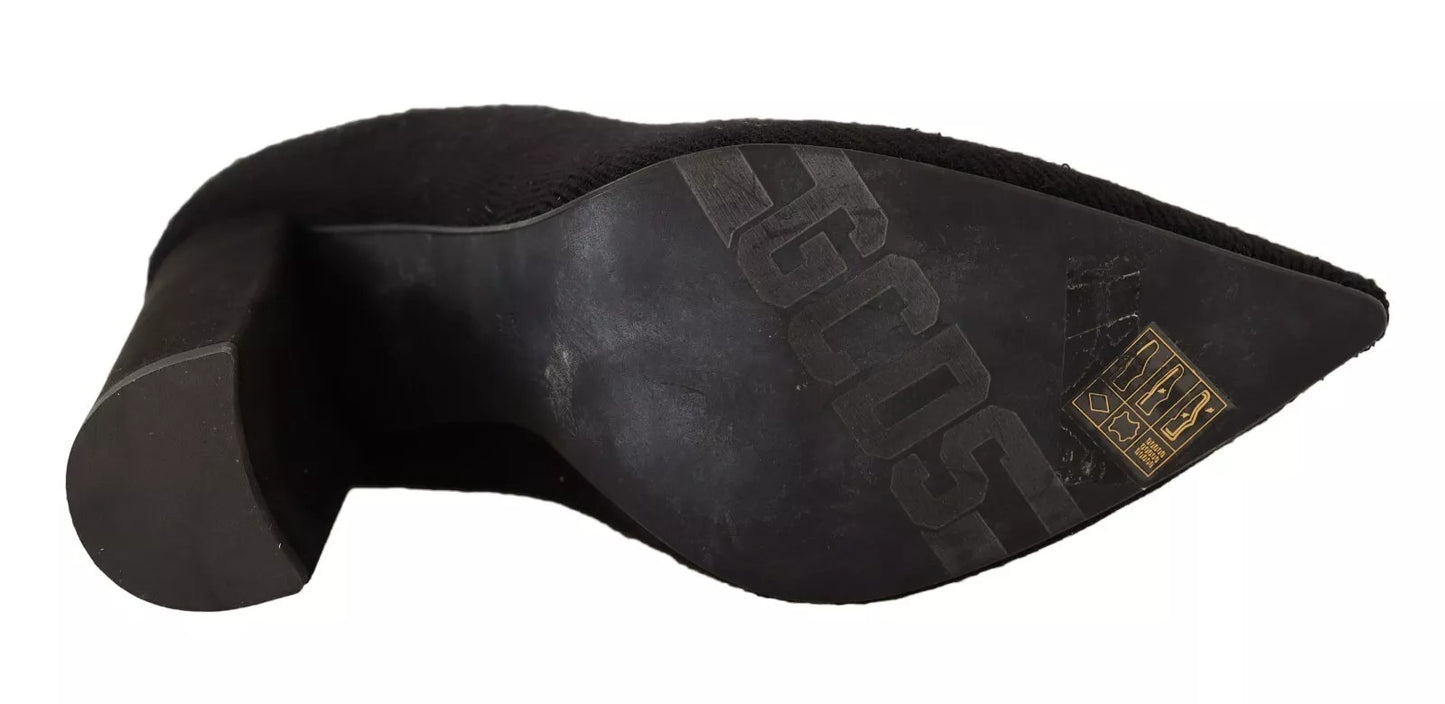 GCDS Black Suede Logo Socks Block Heel Ankle Boots Shoes