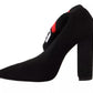 GCDS Black Suede Logo Socks Block Heel Ankle Boots Shoes