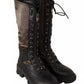 Gaelle Black Green High Combat Boots Lace Up Military Shoes