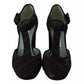 Paola D'Arcano Black Suede Leather Block Heels Sandals Shoes