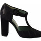 Paola D'Arcano Black Suede Leather Block Heels Sandals Shoes