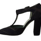 Paola D'Arcano Black Suede Leather Block Heels Sandals Shoes