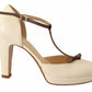 SERGIO LEVANTESI Off White Leather T-Strap Heels Sandals Shoes