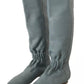 Valentino Blue Leather Elastic Flats Pull On Knee High Boots Shoes