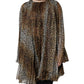 Dolce & Gabbana Brown Leopard Print Scarf Collared Chiffon Dress