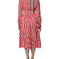 Dolce & Gabbana White Red Stripes Long Sleeves Midi Dress