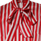 Dolce & Gabbana White Red Stripes Long Sleeves Midi Dress