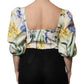 Dolce & Gabbana White Floral Puff Sleeves Crop Blouse Top