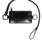 Dolce & Gabbana Black Leather Logo Embossed Lanyard Card Holder Wallet