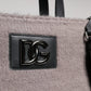Dolce & Gabbana Grey Alpaca Wool Logo Plaque Tote Shoulder Bag