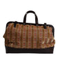 Dolce & Gabbana Beige Maroon Velvet Leather Jacquard Travel Handbag Bag