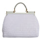 Dolce & Gabbana White Rafia Leather Top Handle Crossbody Bag