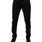 Dolce & Gabbana Black Green Stripes Cotton Skinny Denim Jeans
